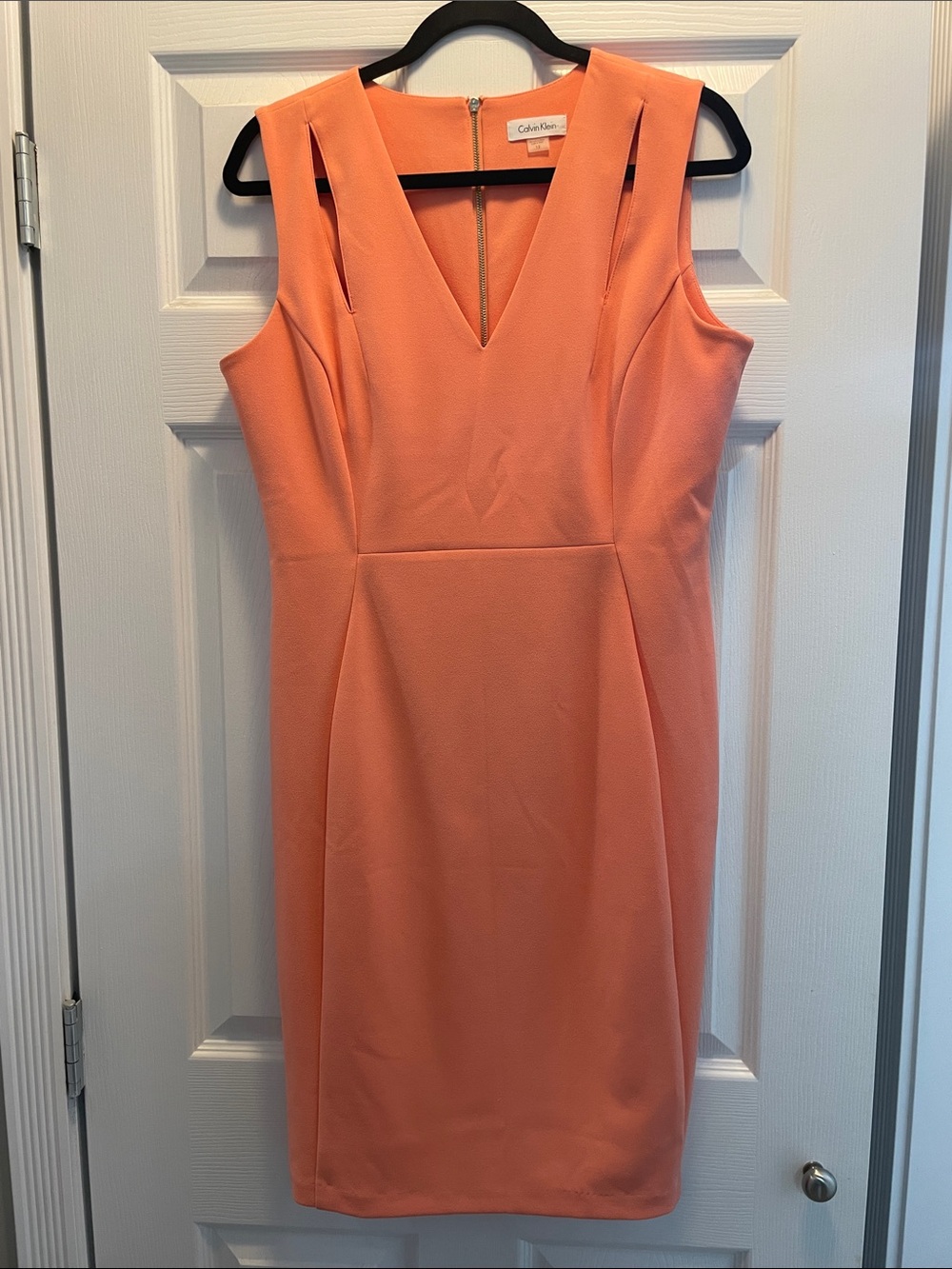 Calvin Klein Peach V-Neck Midi Sheath Dress